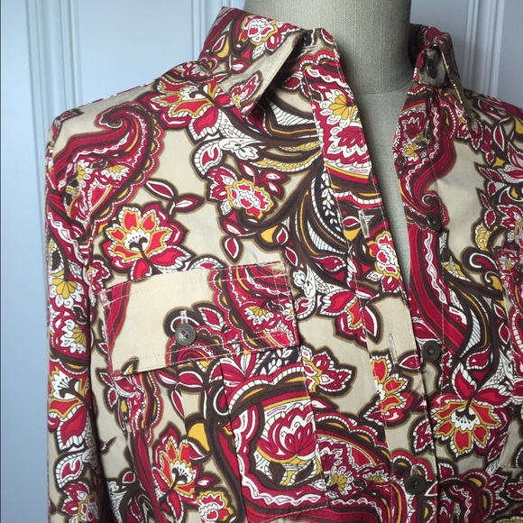 Red Brown Beige Multi Paisley Top - Picture 2 of 4